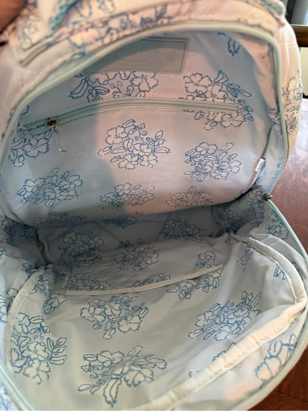 Sweet Honey Quilted Floral Ruffle Backpack Blue & White Kids School Travel Bag